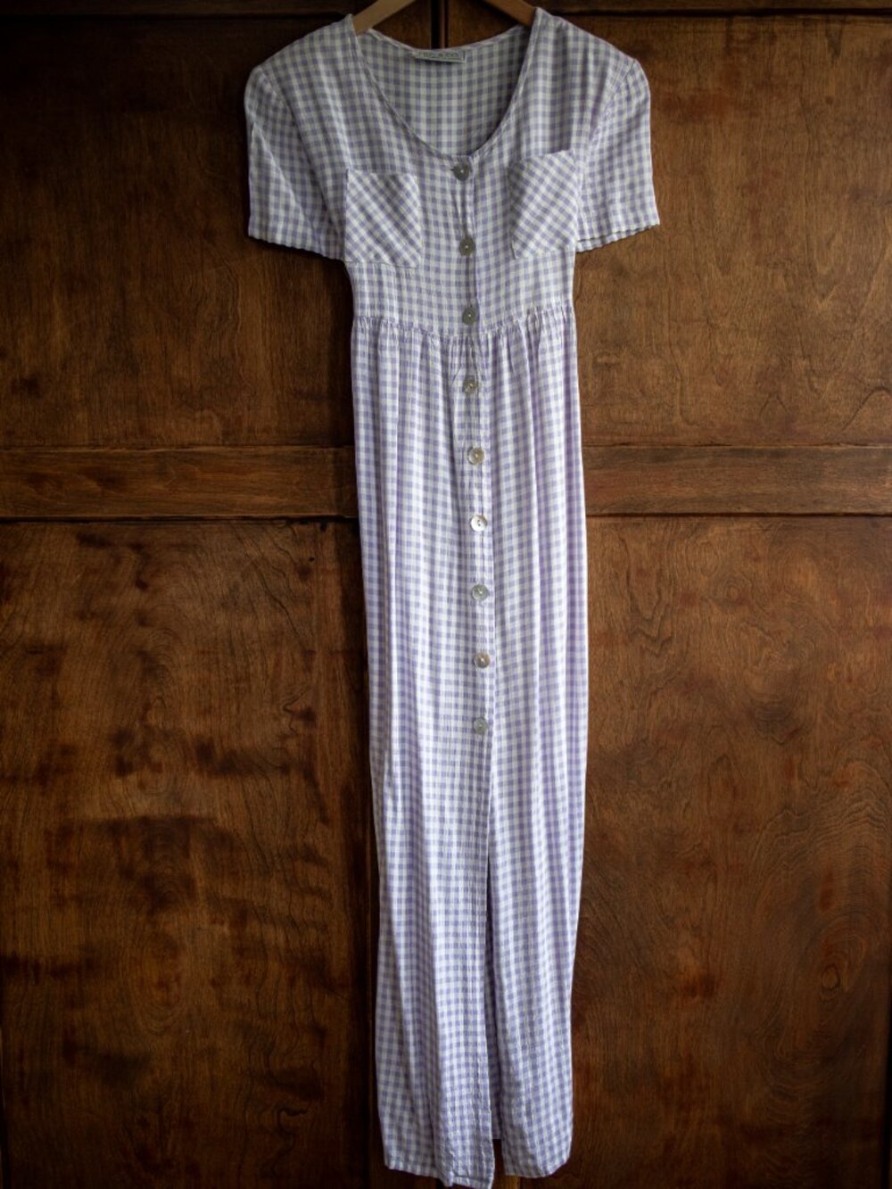 Vintage Lilac Gingham Maxi Dress Made in Canada - Picture 2 of 7